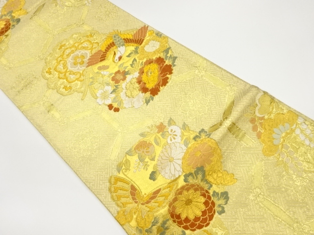 JAPANESE FUKURO OBI / SAGANISHIKI / WOVEN FLOWERS & BUTTERFLY